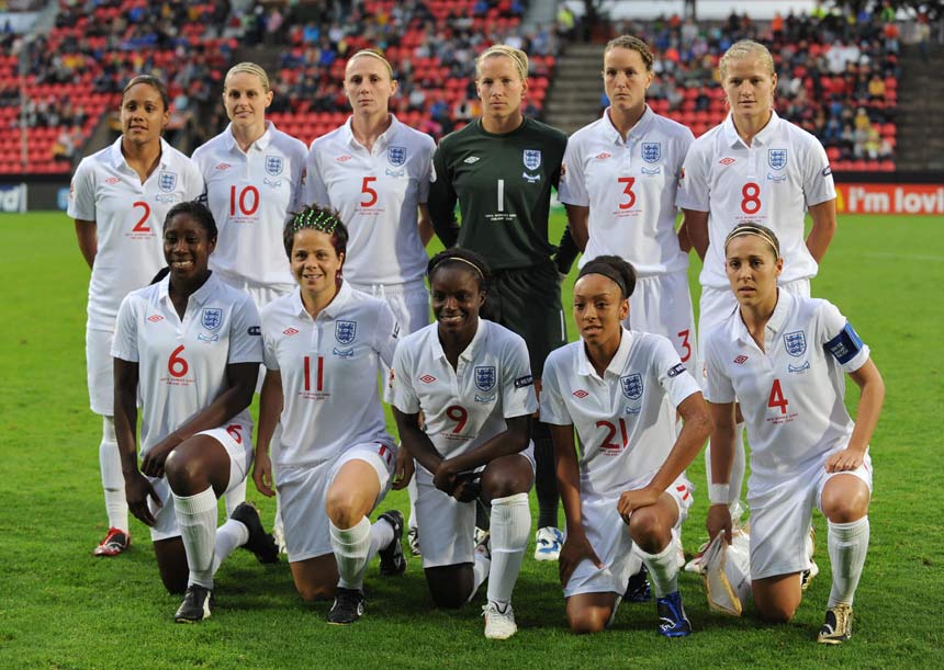 The England Women's team line up ahead of their Euro 2009 semi-final against Holland.